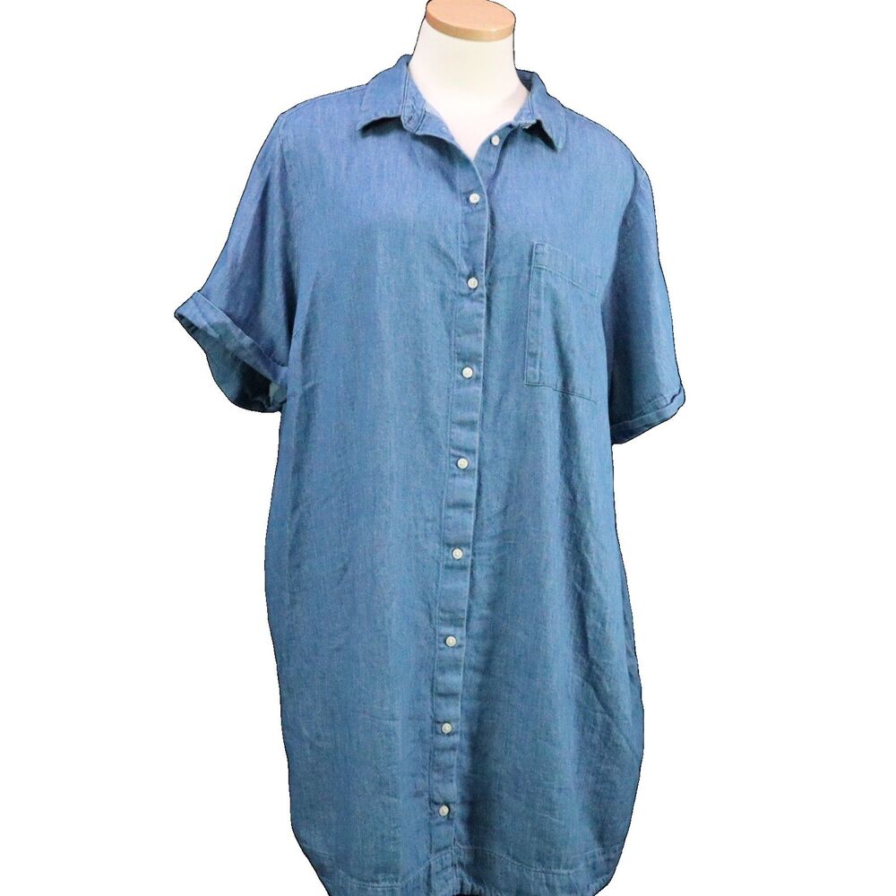 Old Navy Chambray Shirt Denim Button Front 100% Cotton XXL Pockets